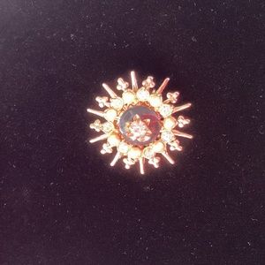Vintage Emmons Faux Pearl & Rhinestone Starburst Star- shaped Goldtone Brooch